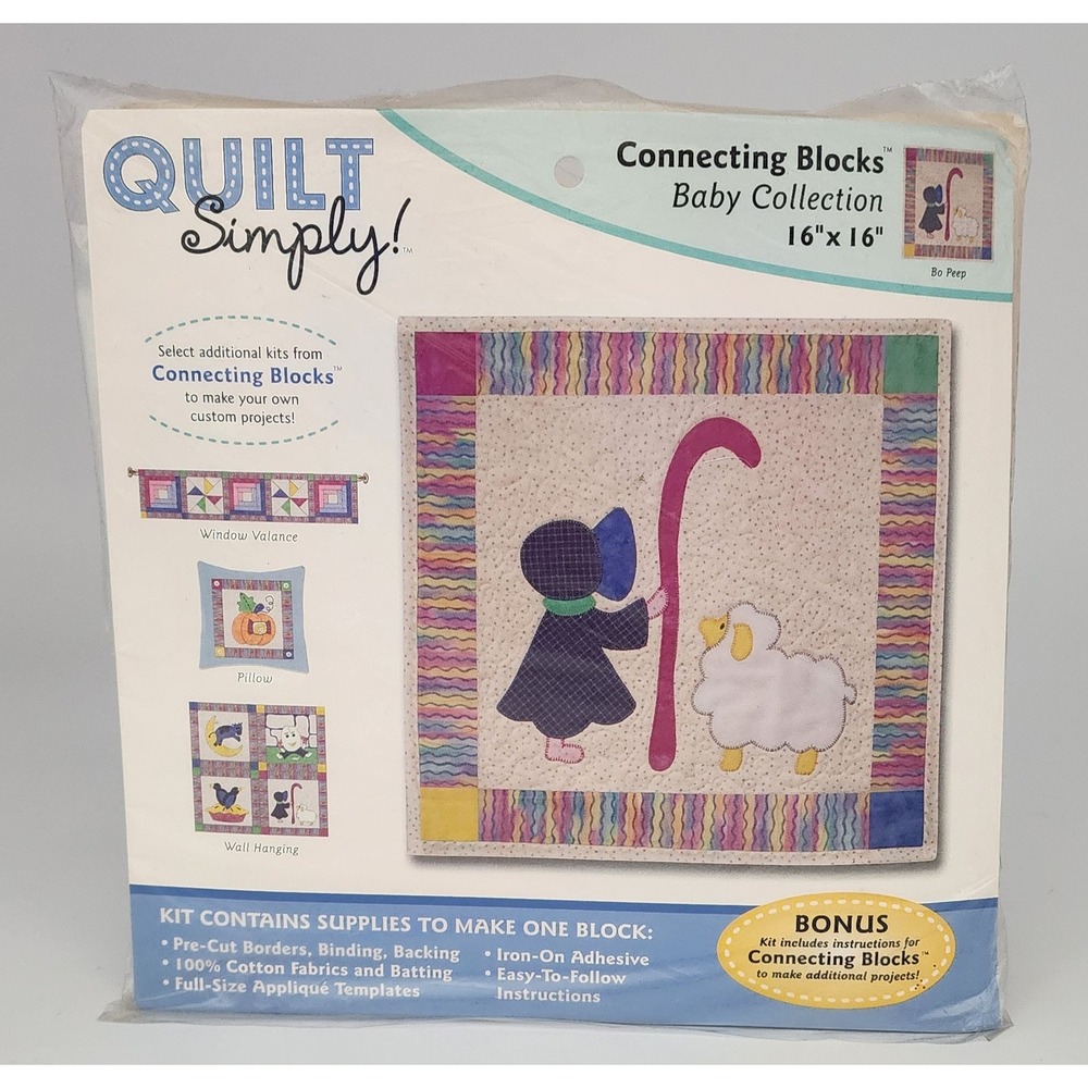 Quilt Simply Bo Peep Connecting Blocks Baby Quilt Kit 16x16 Blue New Applique